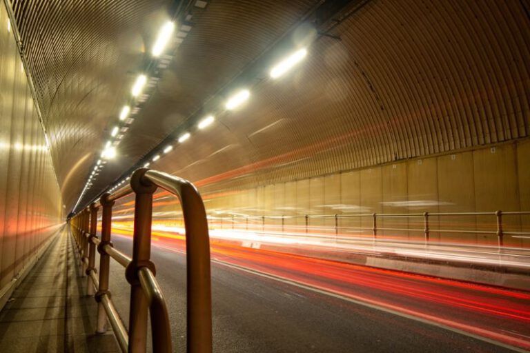 Channel Tunnel - a long exposure photo of a tunnel at night