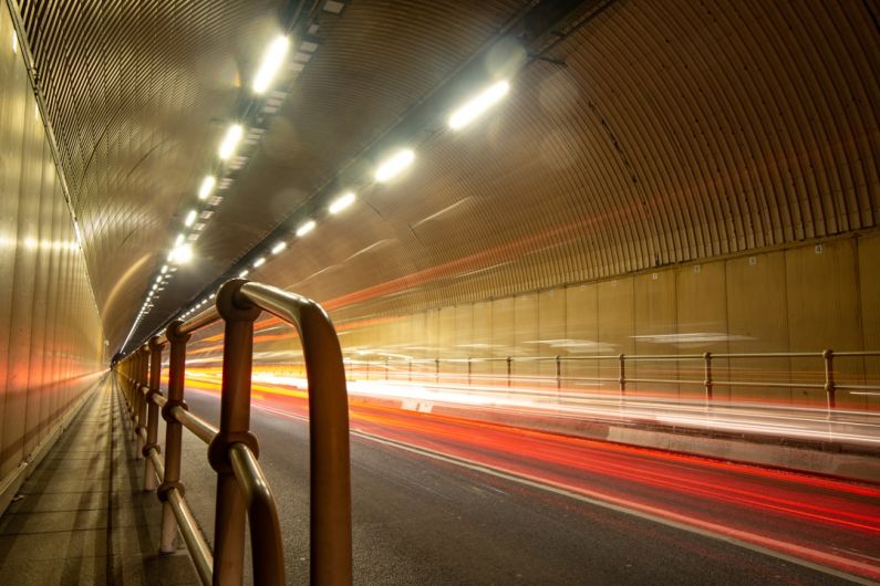 Channel Tunnel - a long exposure photo of a tunnel at night