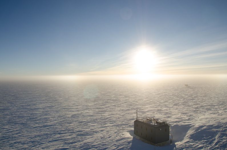 South Pole Station - aerial photo of building on snow field