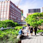 High Line - people walking on sidewalk near green trees and brown concrete building during daytime