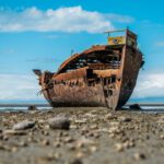 Titanic Wreck - ruined ship on shore